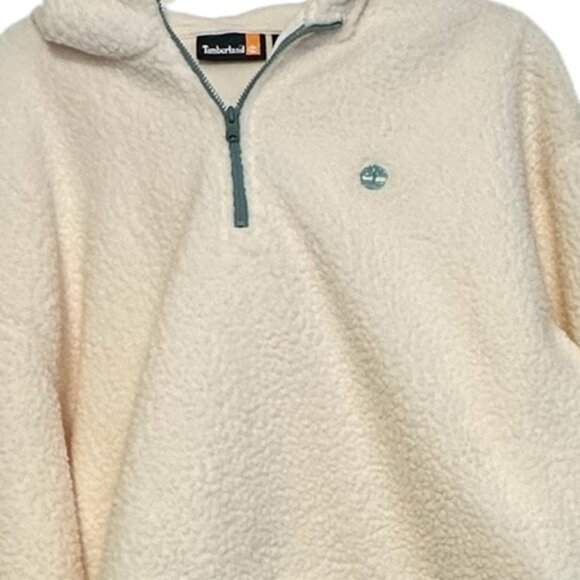 Timberland cream fleece hoodie with sage green zip Size L - Picture 7 of 7